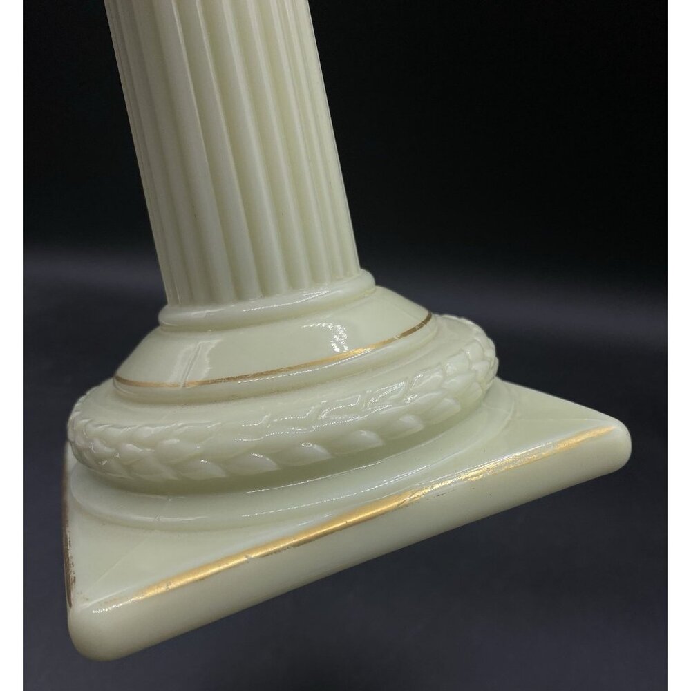 Cambridge Glass 9.5" Doric Column Candlestick Ivory Uranium Glows No. 65 Single - Picture 9 of 16